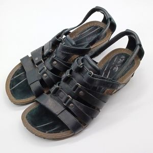 TEVA Cabrillo Gladiator Sandals Leather Strappy Wedge Cork Black Size 6.5**